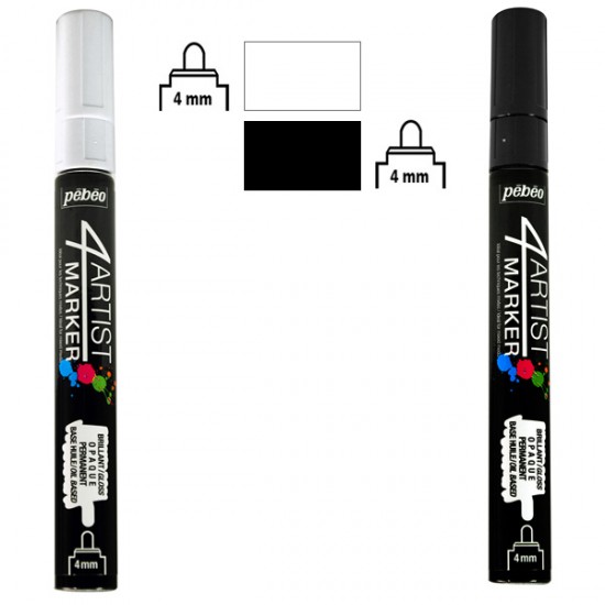 SET 2 COLOR BLACK & WITHE 4ARTIST MARKER 4 MM OIL-BASED PAINT MARKER